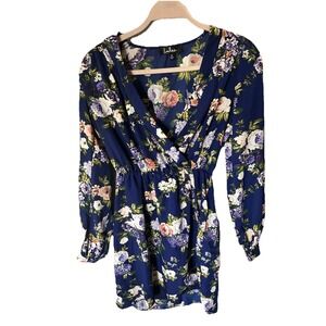 Lulus Women's Sizes S Floral Long Sleeve Midi Dress Navy‎ Blue Flirty Romantic